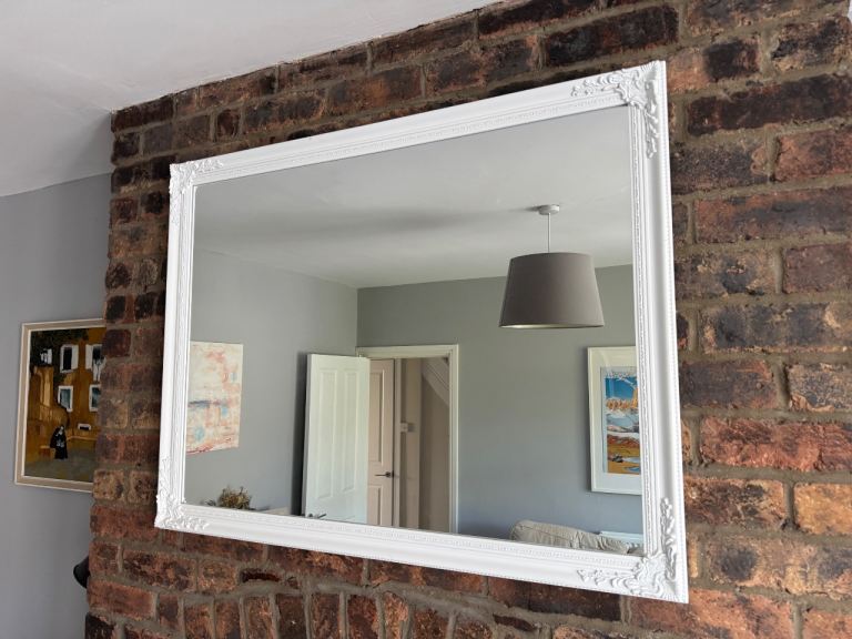 White Rectangle Antique Style Mirror 111cm X 86cm