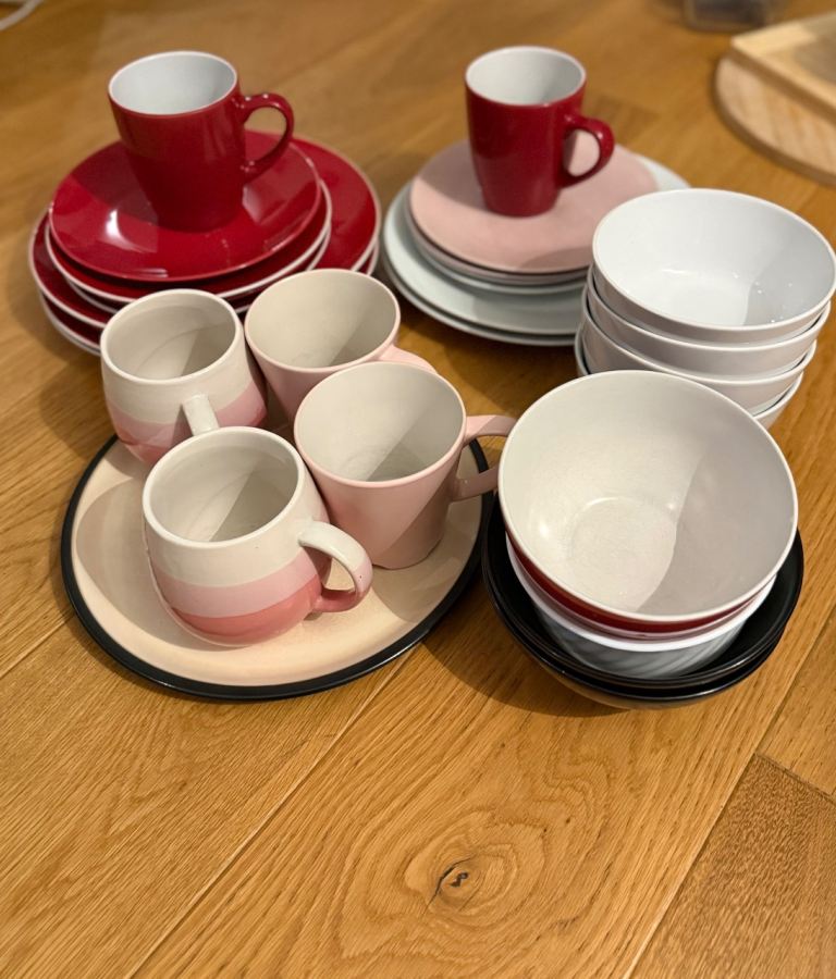Mixed Ceramic Cups, Saucers & Bowls Set – Assorted Coffee Mugs, Espresso Cups and Tableware Bundle
