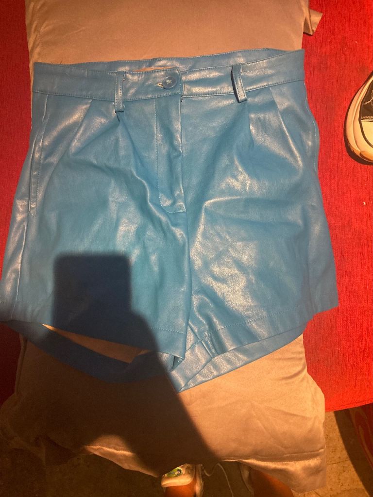 Stylish Blue Faux Leather Shorts – As Good As New