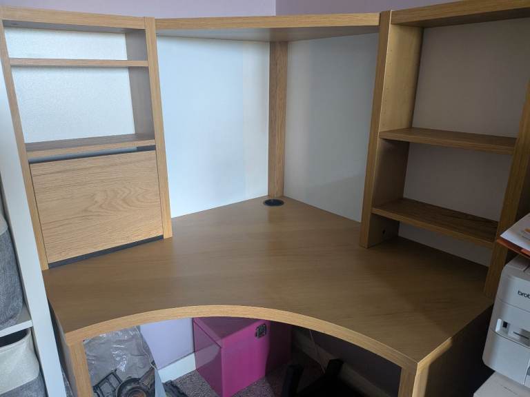 IKEA Corner Desk with Shelving - Light Wood Finish