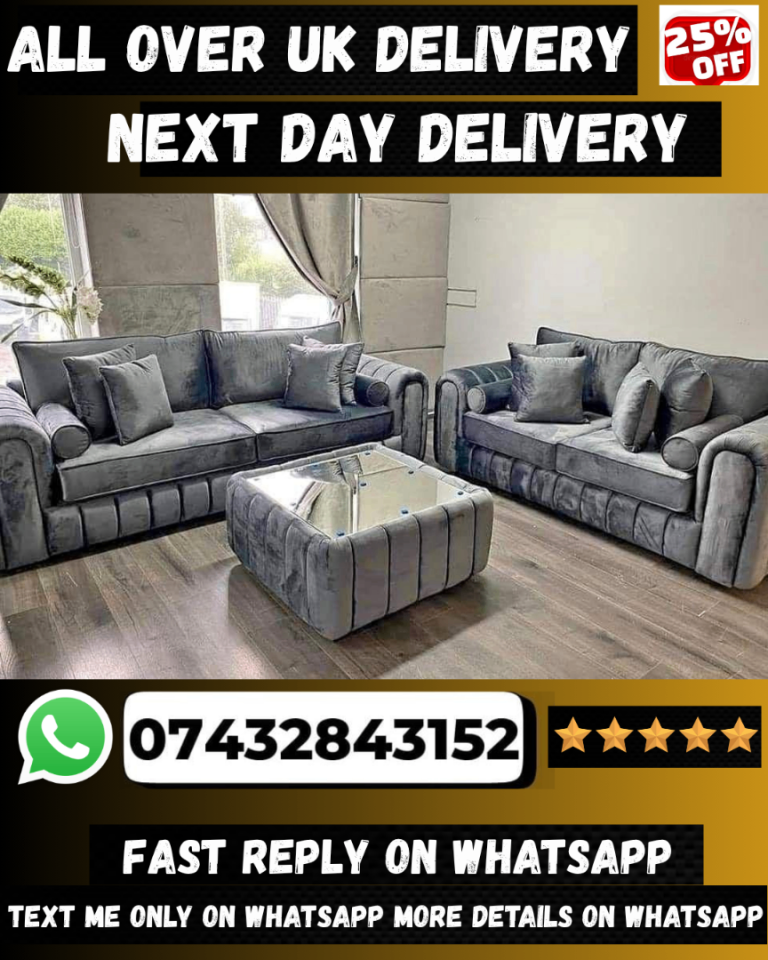 New Grey Velvet Sofa Set 
