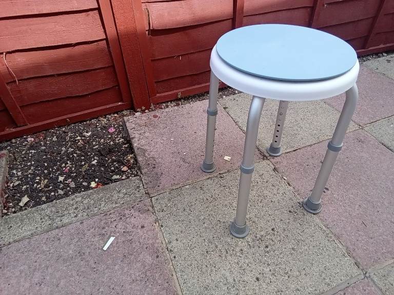 Adjustable Shower Stool - Silver and Blue, Good Condition