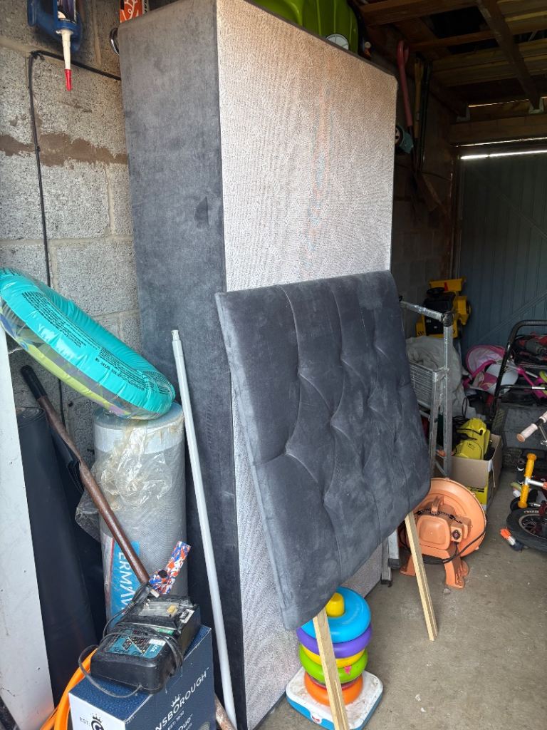 Grey single bed and headboard 
