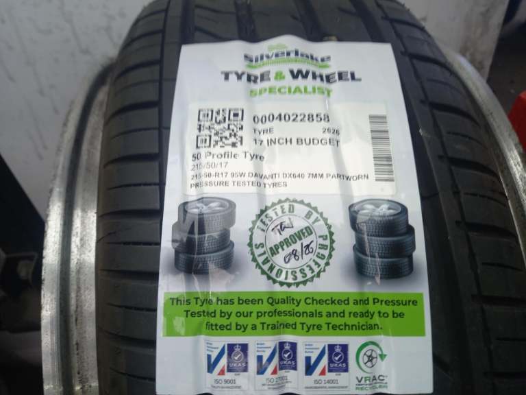 215-50-R17 95w Davanti Dx640 7mm Partworn Pressure Tested Tyres