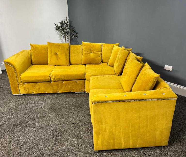 Wayfair Mustard Yellow Equal Corner Sofa with Gem Detailing  £295 Free Local Delivery
