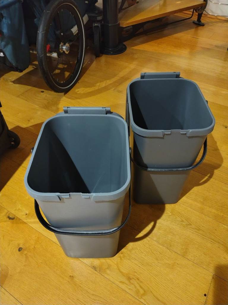 Pair of Grey Stackable Bins/Baskets with Lids