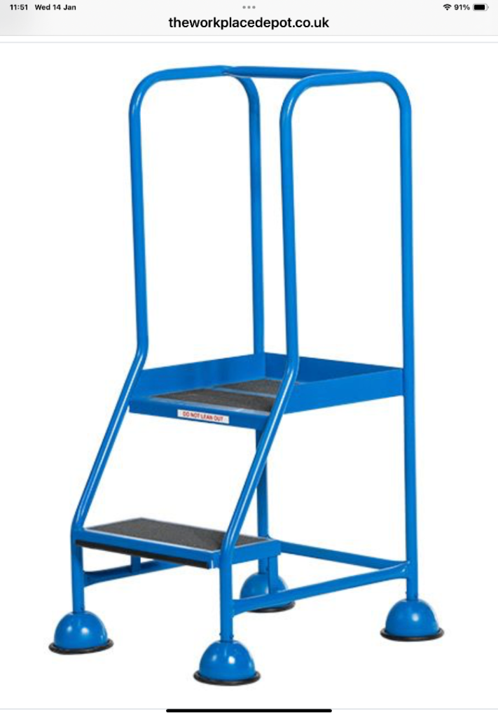 Mobile step ladder with hand rail and platform new never used 