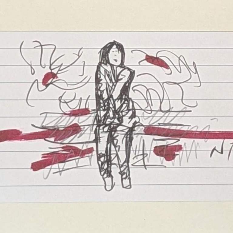 Hand Drawn Illustration 'Girl Posing Sitting Down'  