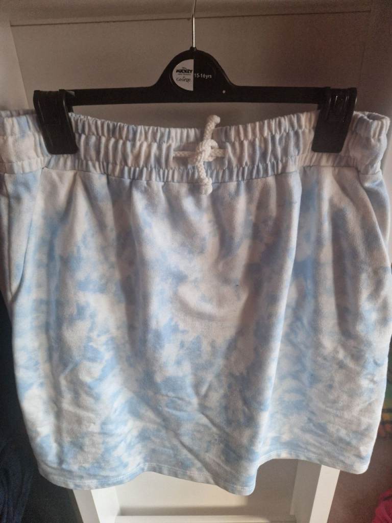 Primark Cares Blue and whit tye dye cotton skirt, size 12-14