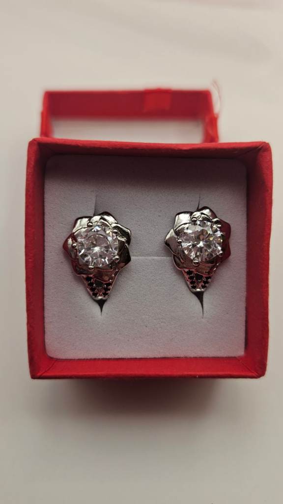 Sparkling Silver Stud Earrings with Clear Stones – As Good As New