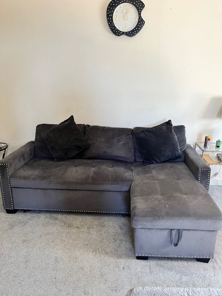 Grey Corner Sofa with Storage Chaise – Good Condition