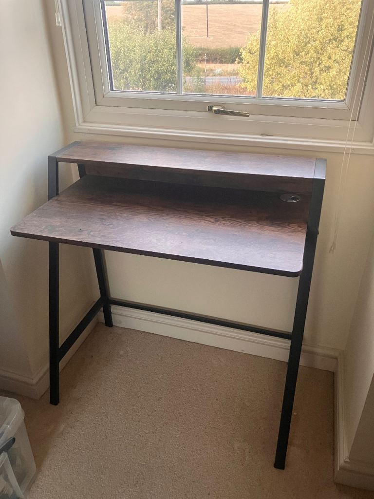 Brown Wood Effect Desk with Metal Frame – As Good As New