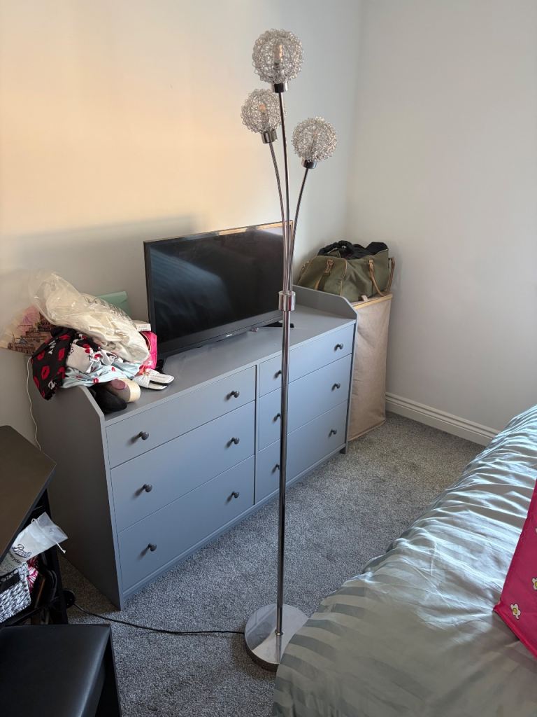Modern Silver Floor Lamp with 3 Wire Ball Shades