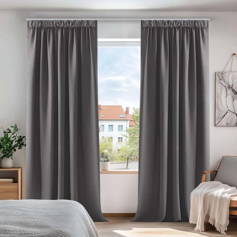Grey Blackout Thermal Curtains - W55" x L96" with Rail Track