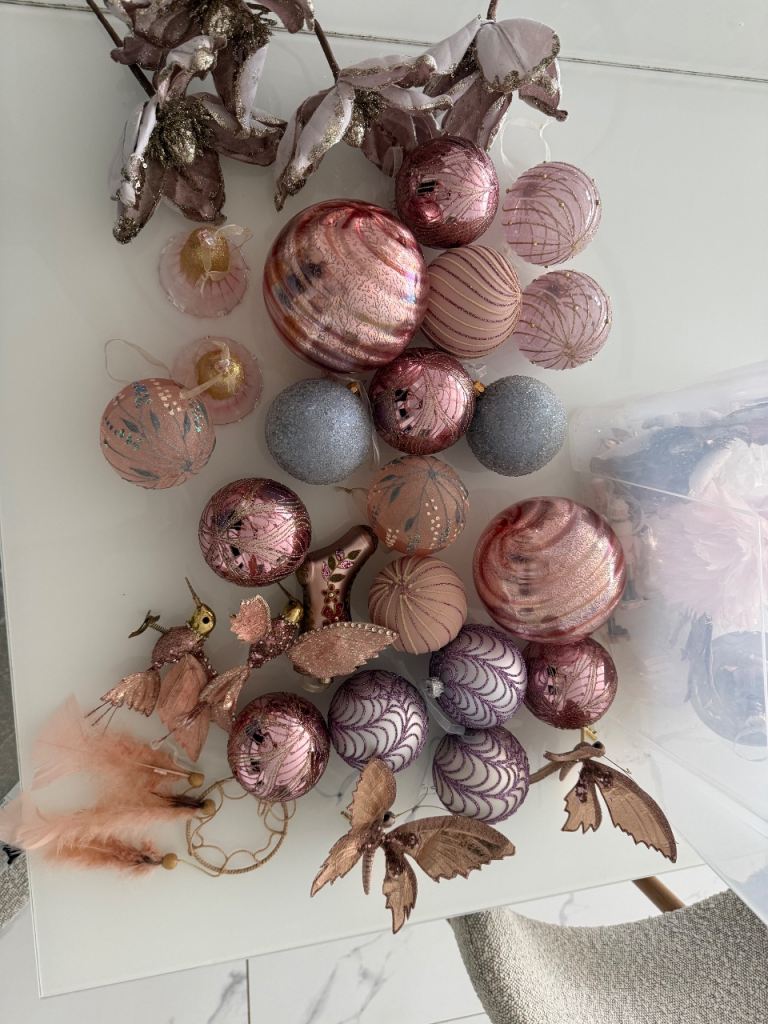 John lewis glass baubles blush/lilac 