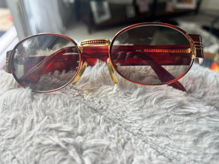 POLICE Sunglasses – Red with Gold Trim, Good Condition