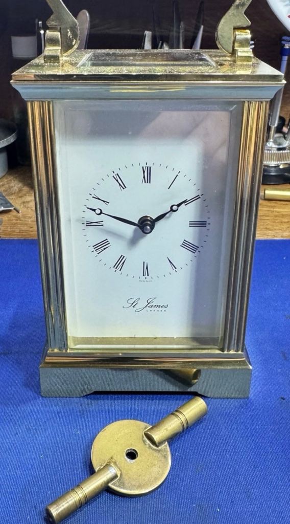 St James Brass Carriage Clock with Key – Good Condition