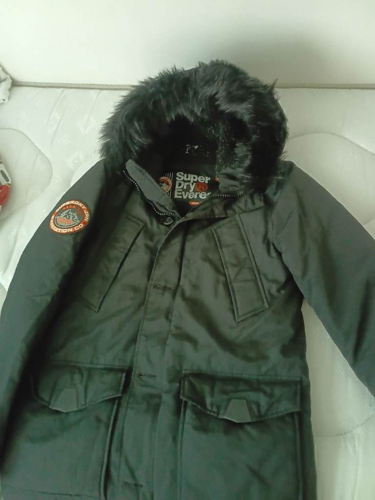 Superdry Evero Parka Jacket with Faux Fur Hood – Good Condition