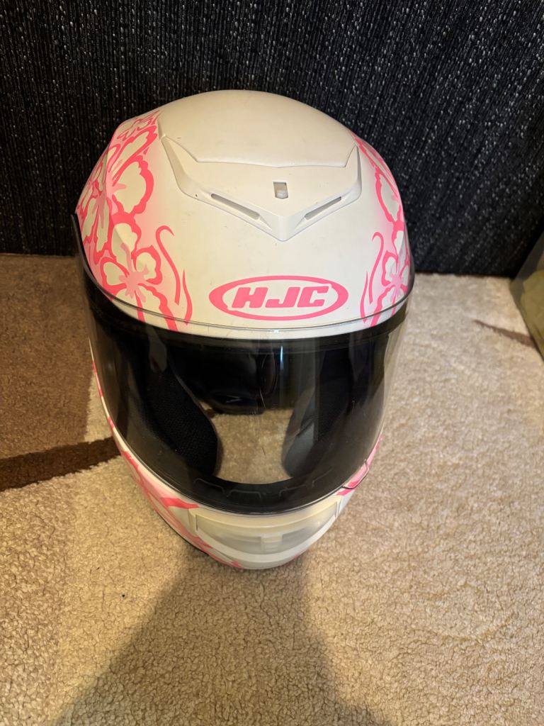 image for HJC motorcycle helmet white with pink floral design XS