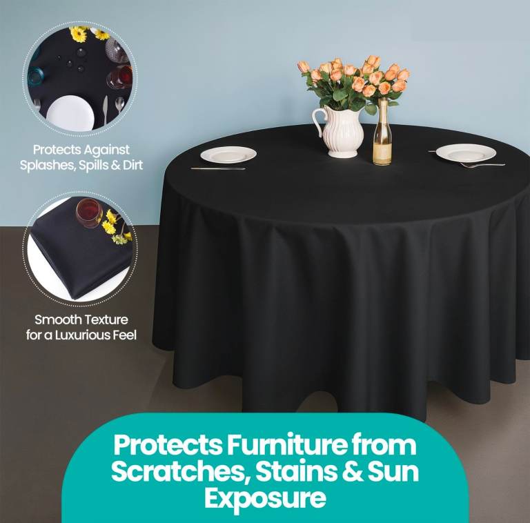 8 Black Round Tablecloths 108 Inch – Event Hire Party Buffet Catering Wedding Table Cloth Cover