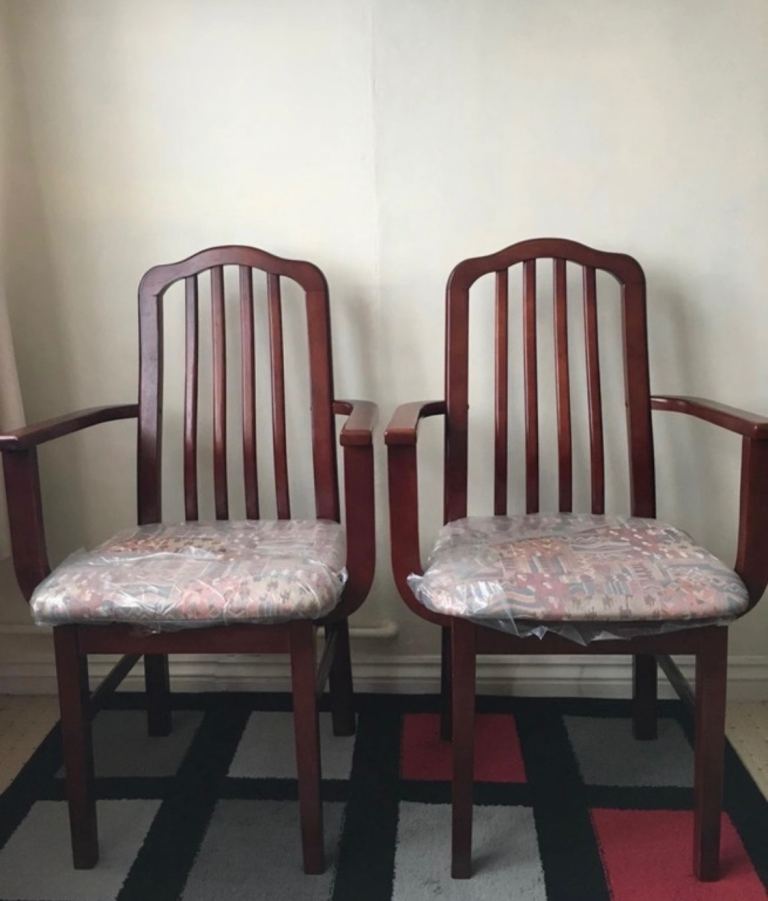 Pair of Wooden Dining Chairs with Armrests – Good Condition