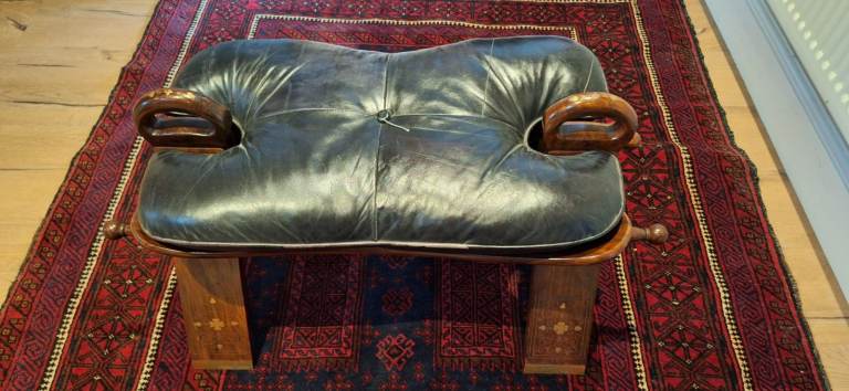 Camel Saddle Stool with leather cushion