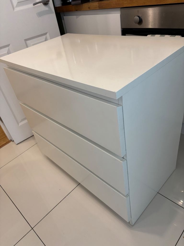 image for White Ikea Malm chest of 3 drawers