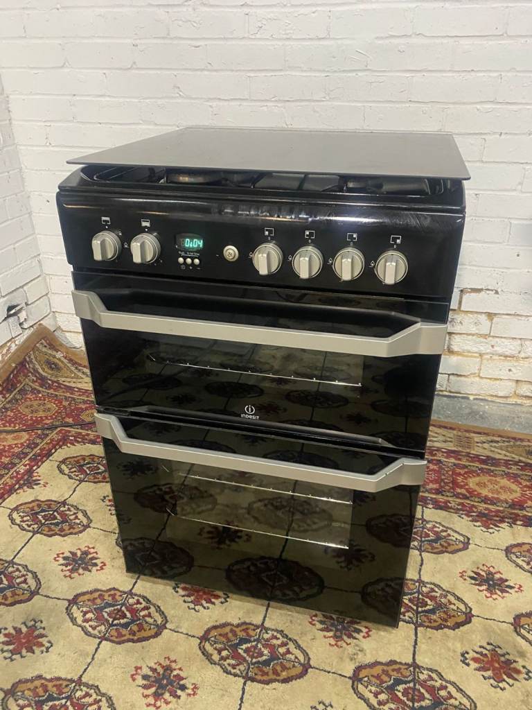 🚐Black Indesit Free Standing 60CM Gas Cooker With Dual Oven/Grill Comes Gas Pipe And Plug   