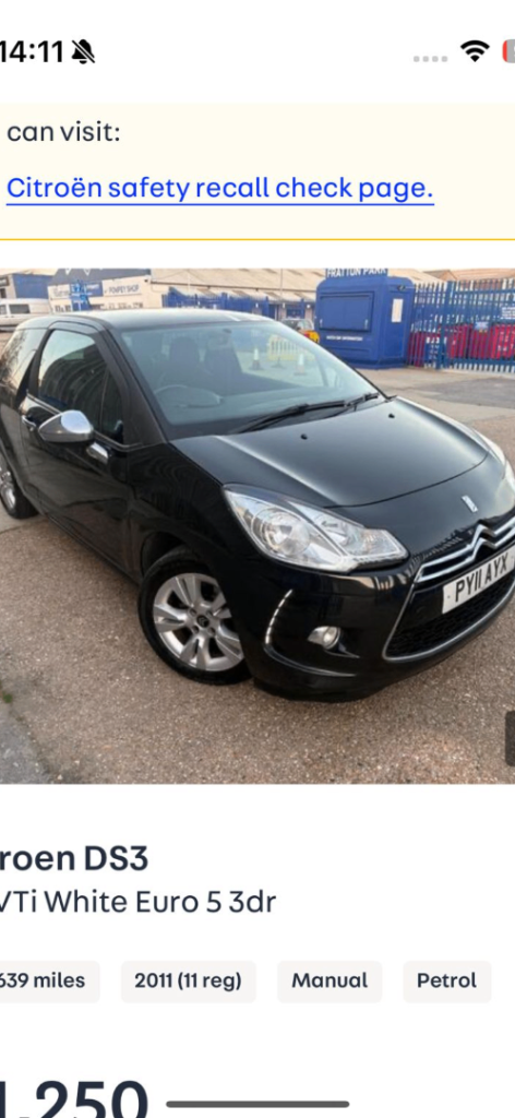 Citroen, DS3, Hatchback, 2011, Manual, 1598 (cc), 3 doors