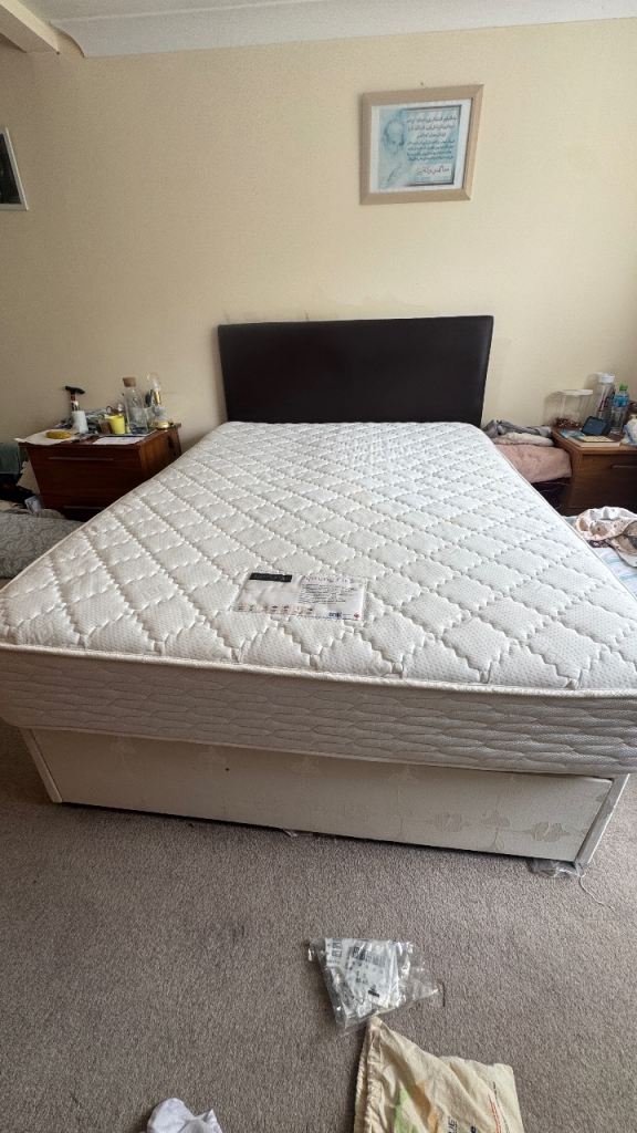 Double Bed with Mattress, 3 Drawers, and Headboard