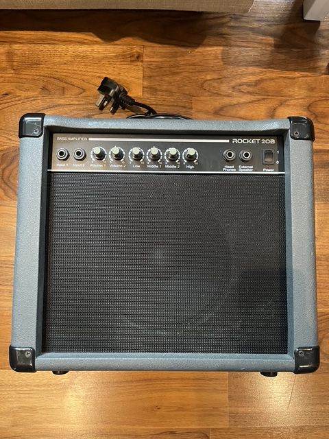 Rocket 20B Practice Bass Amp Twin Inputs, Headphone & Speaker Outputs 4 Band EQ