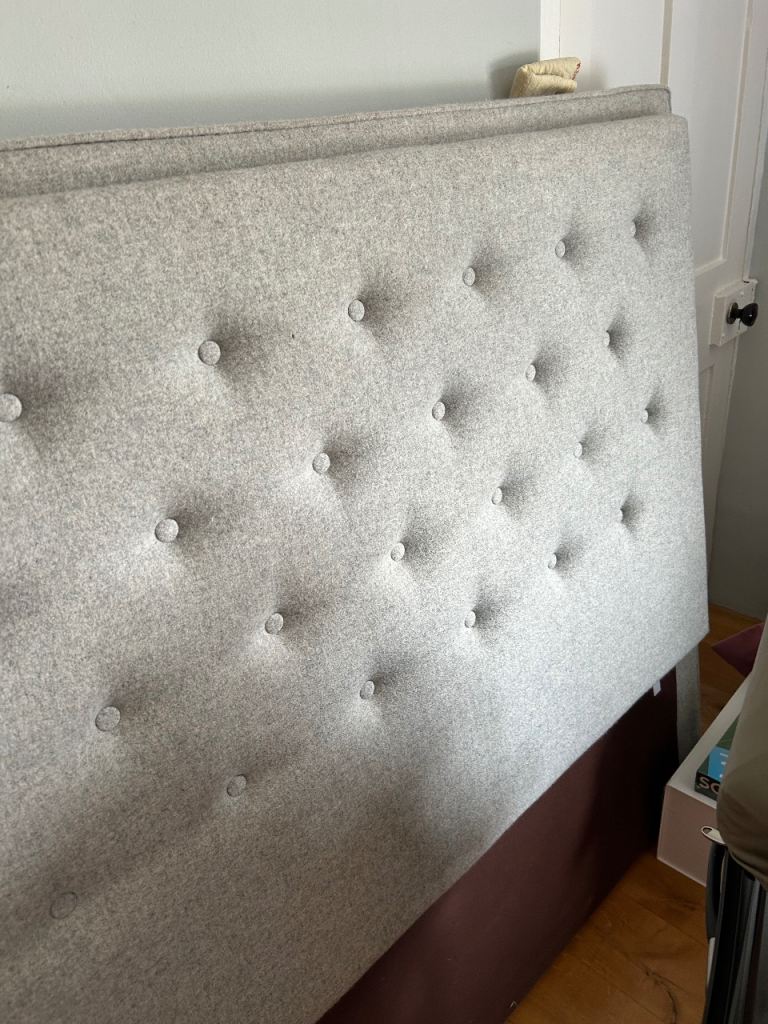 Good Condition King Size Grey Fabric Headboard
