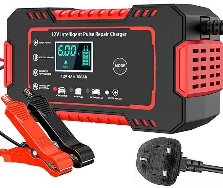 image for 12V/6Amp Car Battery Charger, Smart Fully Automatic Battery Charger with Temperature Compensation