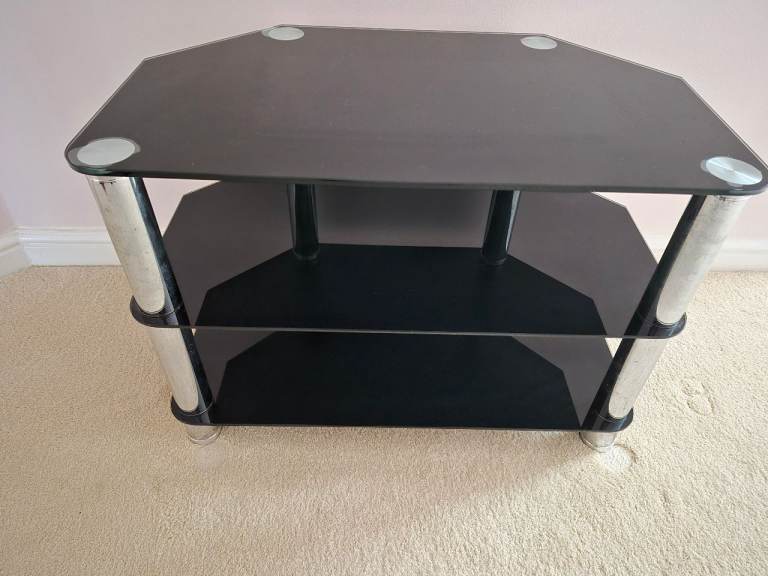 Black glass tiered tv unit