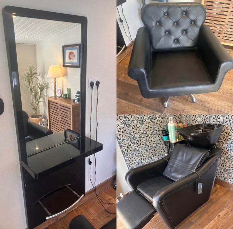 hair Salon Furniture - styling chair, electric massage backwash sink, and mirror styling station -