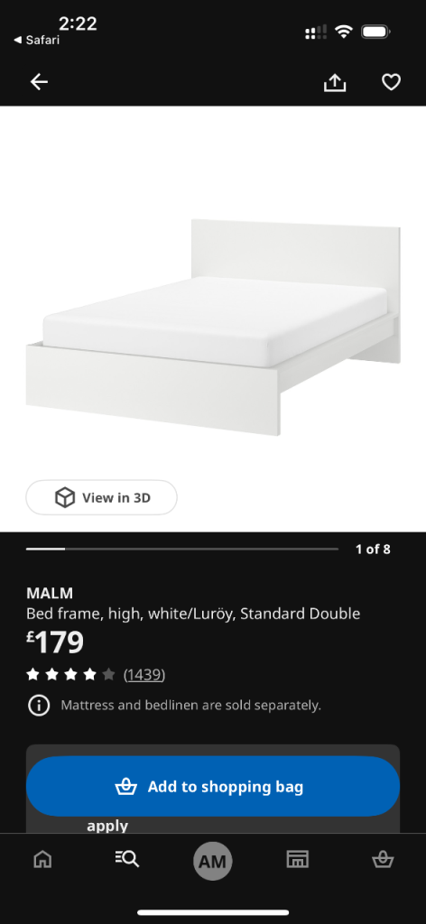 IKEA MALM Double Bed Frame – White, Good Condition