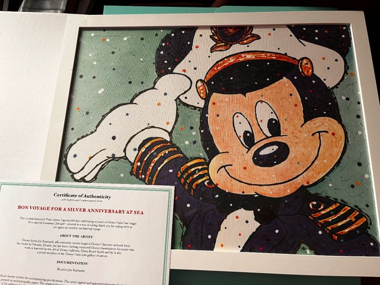Disney Cruise Line 25th Silver Anniversary at Sea framed artwork featuring Captain Mickey