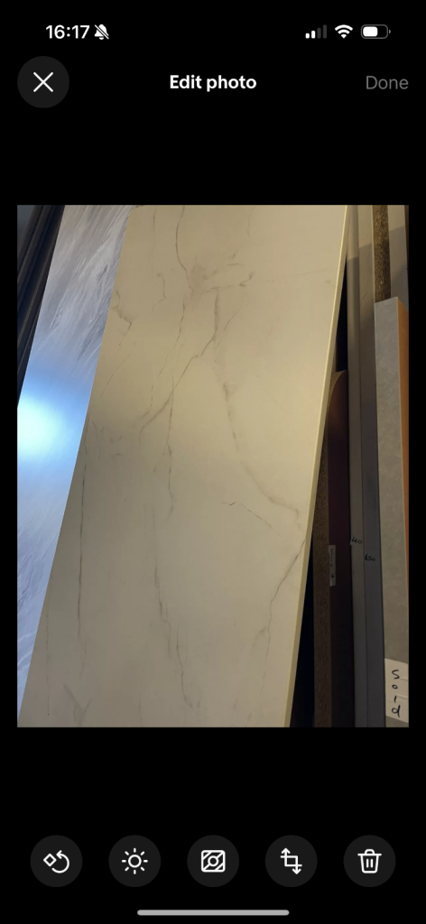 arctic marble effect kitchen worktop. 1500 X 600 X 38 Post Formed Edge