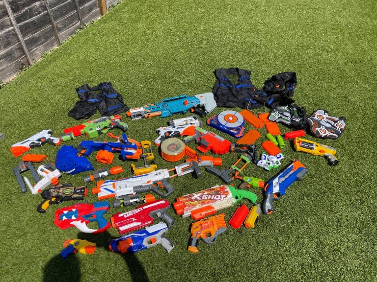 Large Bundle of Nerf & X-Shot Blasters with Accessories