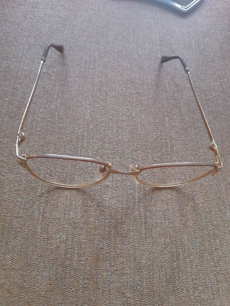 Pretty spectacles frame, gold plated, light on face, delicate looking. 