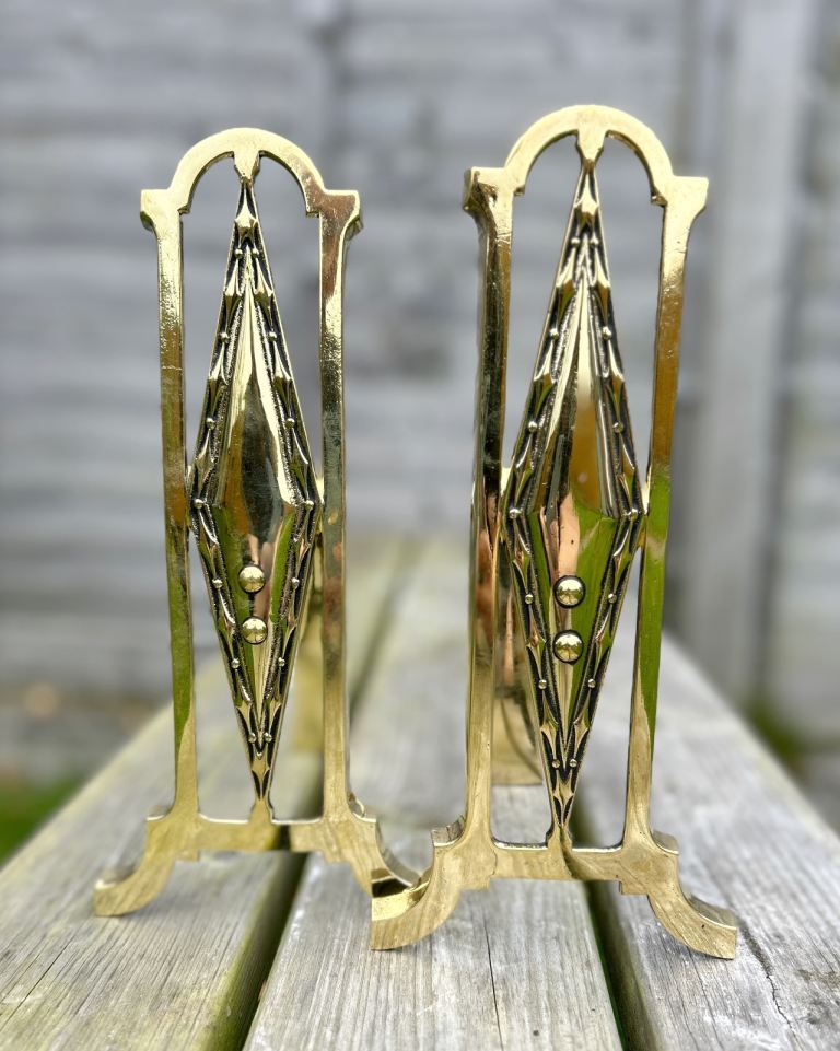 Antique 1920s Brass Fire Dogs Andirons 