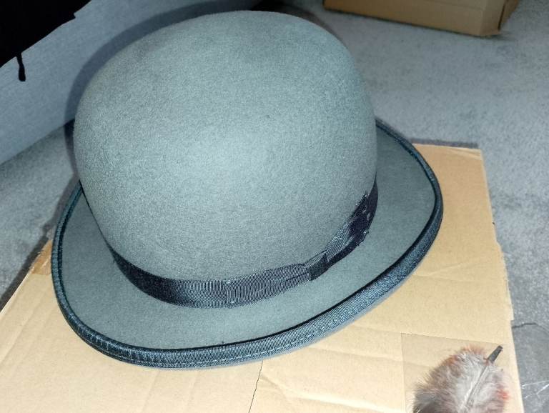 Grey Wool Bowler Hat - Size Medium, Brand New