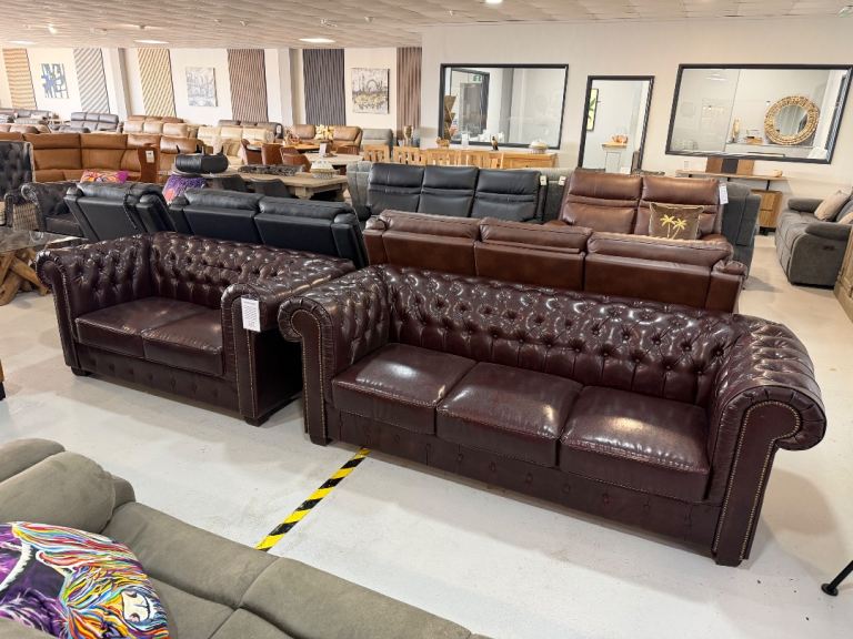 Stunning ox blood Leather Chesterfield 3 & 2 seater Sofas 