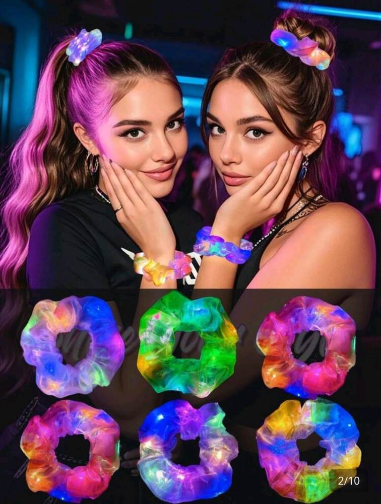 LED Light Up Hair Scrunches Hair Tie Glowing Parties Festivals Concerts