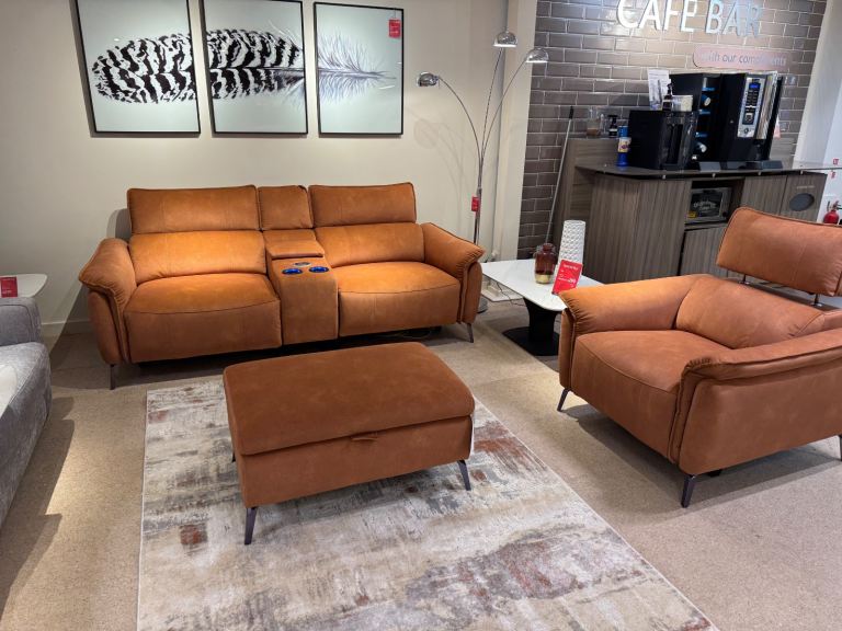 Reclining 2 seater sofa, armchair and footstool 