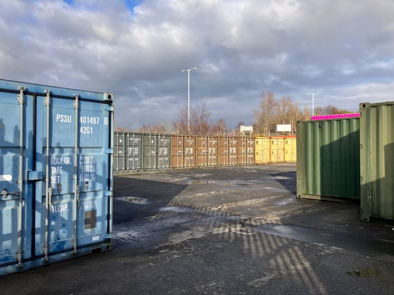 Self-Storage, low cost in new shipping containers. £25 per week for 24-hr access to gated compound.