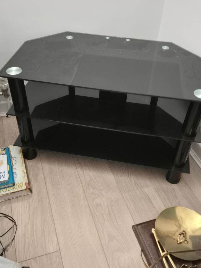 Black Glass TV Stand / Unit – Good Condition