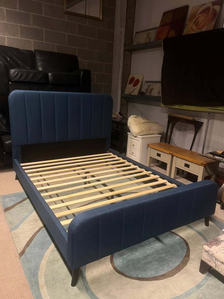 Brand New Blue Fabric King Size Bed Frame , £250.00 for Sale in ...