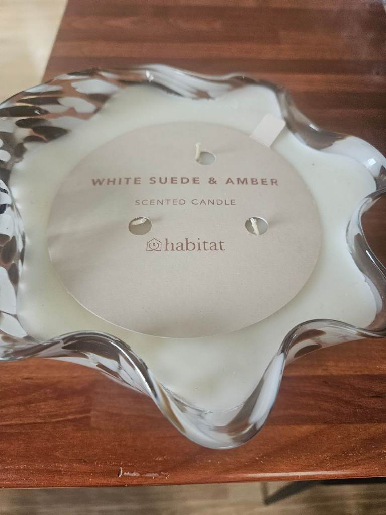 Brand New Habitat White Suede & Amber Scented Candle