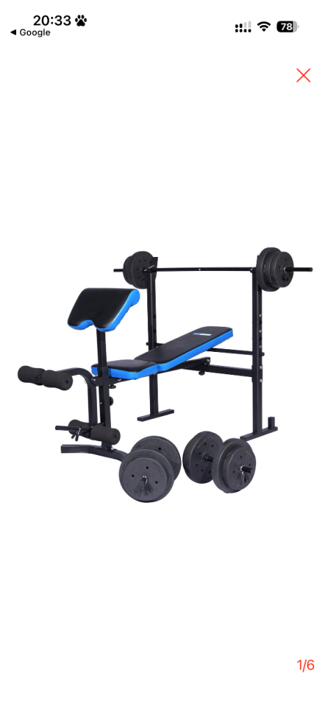 Home Gym Weight Bench with Barbell and Plates